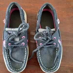 SPERRY Girls' Navy Blue Leather "Bluefish" Boat Shoes Size 11.5